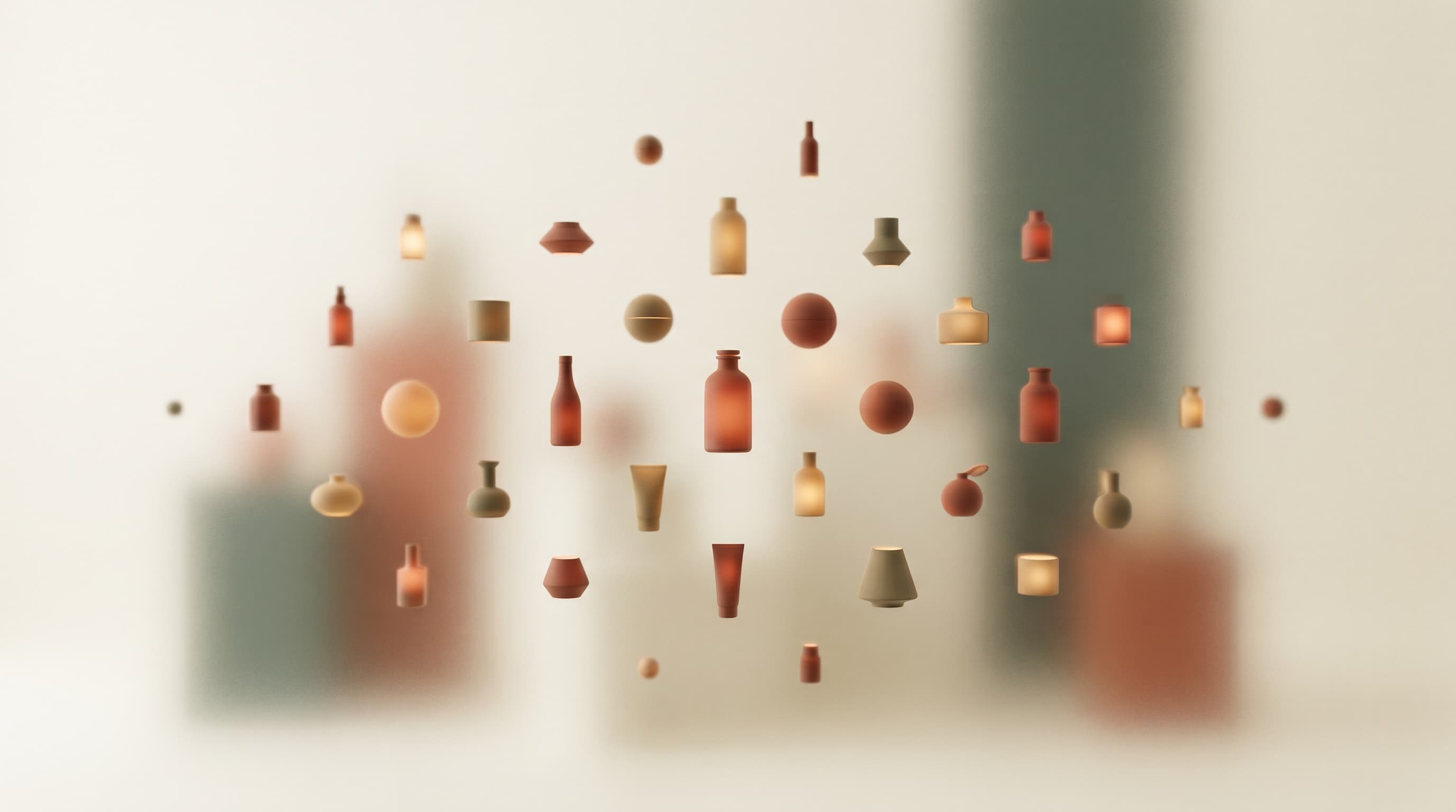 Forethought concept-space visual with product forms floating in a simulated category space.