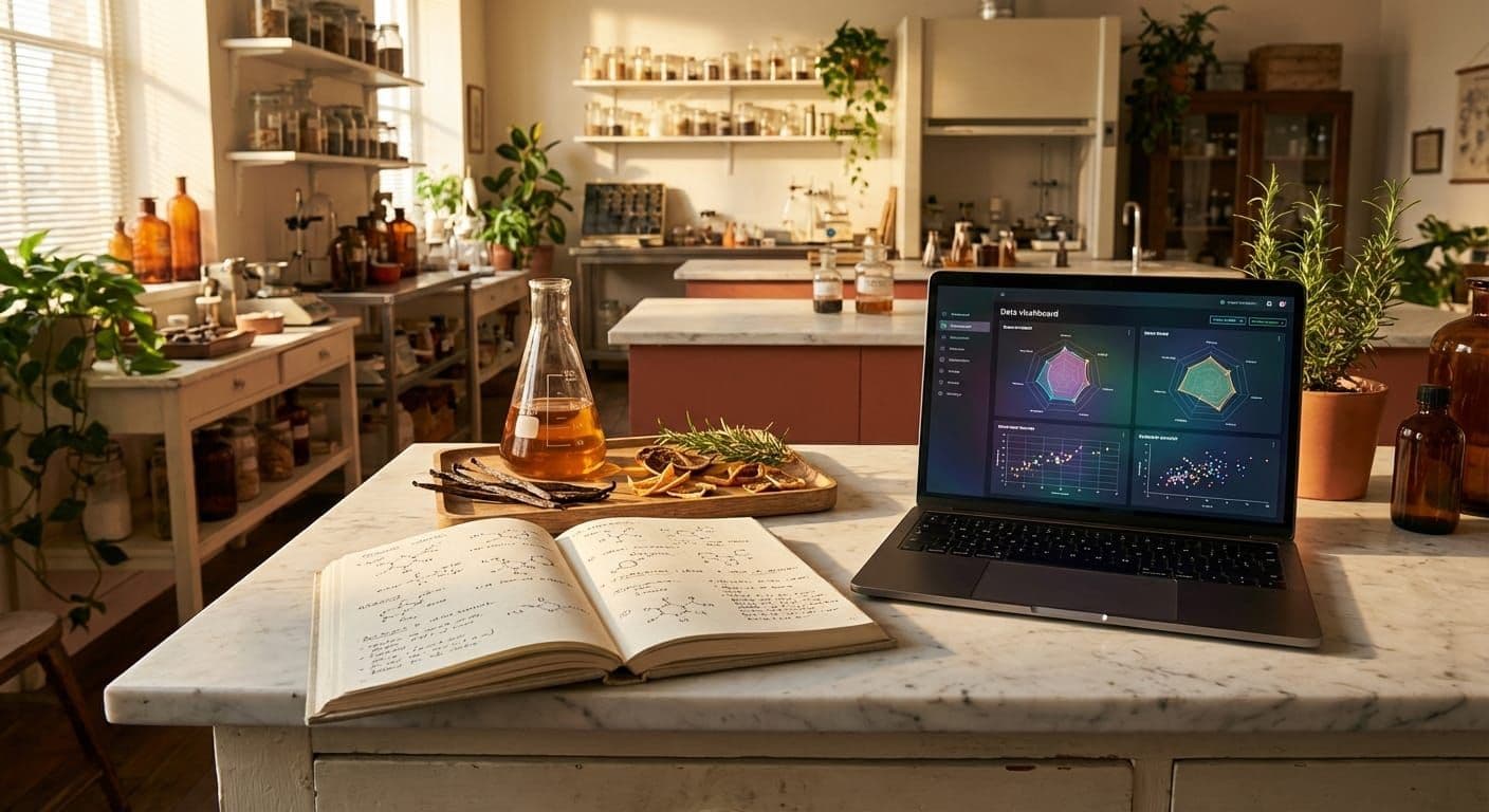 Research workspace with study materials and a computer