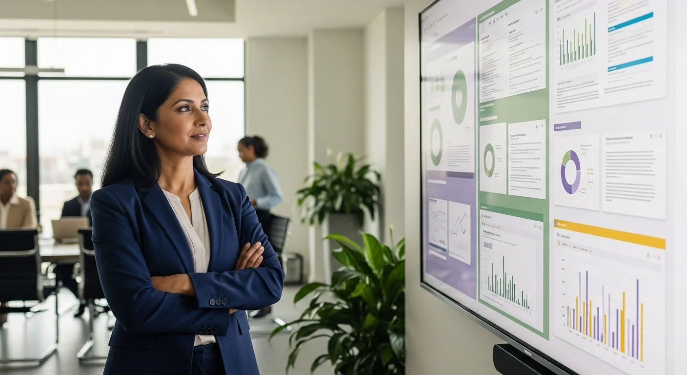 Enterprise research executive reviewing strategic dashboards